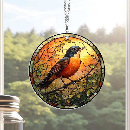 American Robin Bird Acrylic Suncatcher Window Hanging