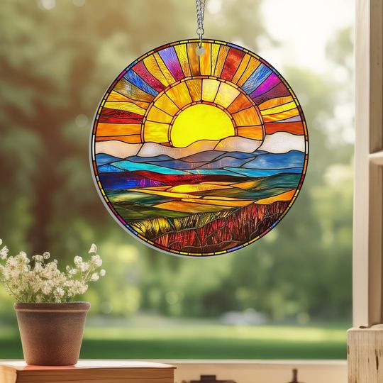 Sunset Sunrise Landscape Suncatcher Acrylic Window Hanging