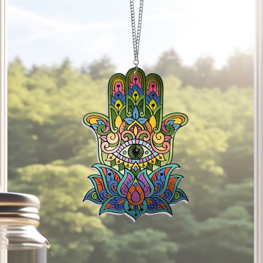 Hamsa Hand Jewish Hanukkah Acrylic Suncatcher Hanging