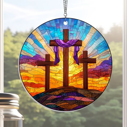 Easter Resurrection Christian Cross Religious Acrylic Suncatcher Window Hanging