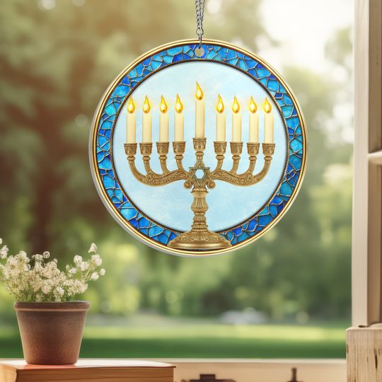 Hanukkah Menorah Jewish Suncatcher Acrylic Hanging