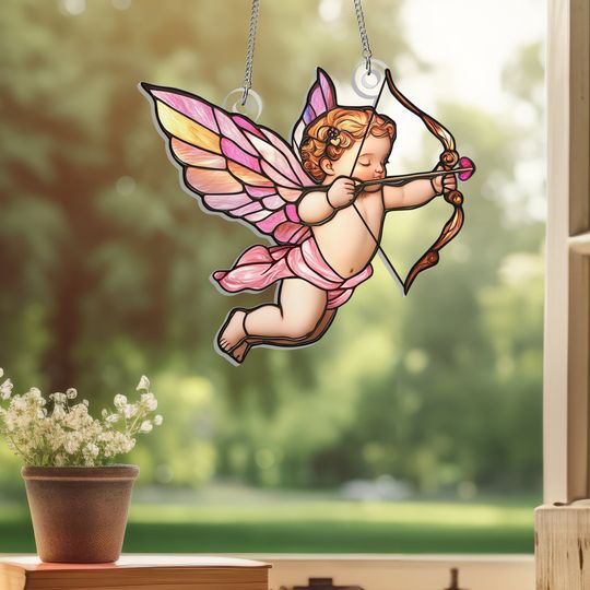 Valentine Day Cupid Suncatcher Love Acrylic Hanging Sign