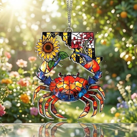Maryland Crab with Black-eyed Susan Maryland Day Acrylic Suncatcher