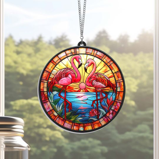 Valentine’s Day Gifts Flamingo Couple Acrylic Suncatcher Hanging Sign