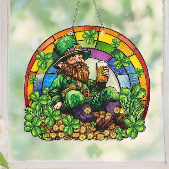 St. Patrick's Day Irish Rainbow Leprechaun Acrylic Suncatcher Hanging