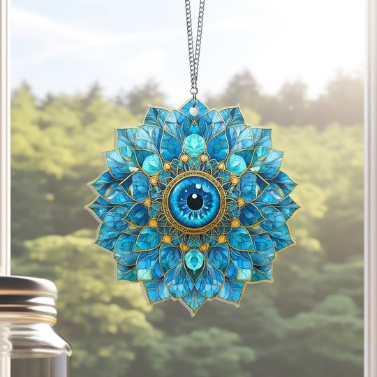 Jewish Evil Eye Mandala Suncatcher Acrylic Hanging, Hippie Suncatcher