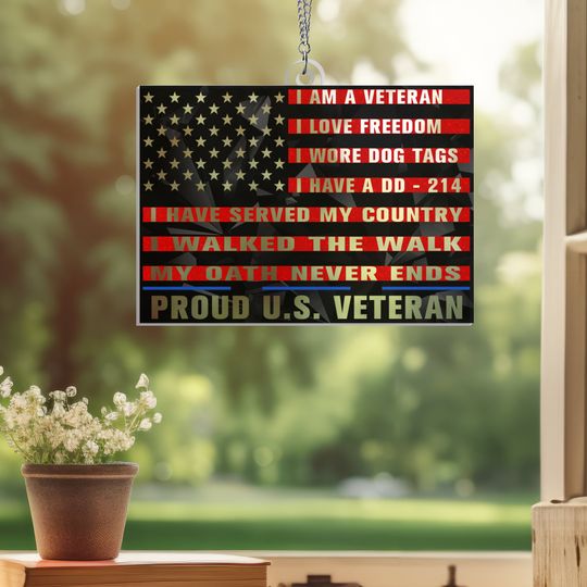 Proud U.S. Veteran Suncatcher - Acrylic Hanging Gift for Veterans Day, Memorial Day & Patriotic Decor