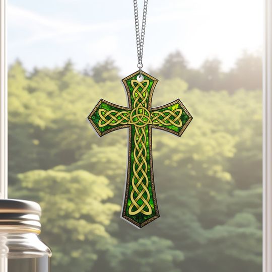 Irish Celtic Cross Christian Cross Saint Patrick's Day Acrylic Suncatcher Hanging