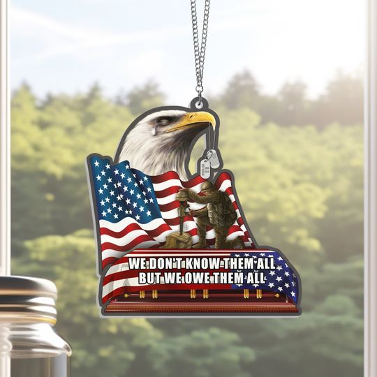Veterans We Owe Them All, Memorial Patriotic Eagle American Suncatcher Acrylic Hanging
