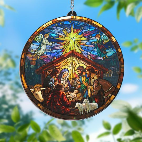 Religious Nativity Christmas 2 Layered Hanging Suncatcher