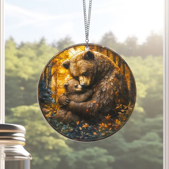Mama Bear And Cub Mothers Day Acrylic Suncatcher Hanging