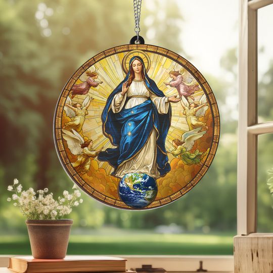 The Holy Mary in Heaven 2 Layered Hanging Suncatcher