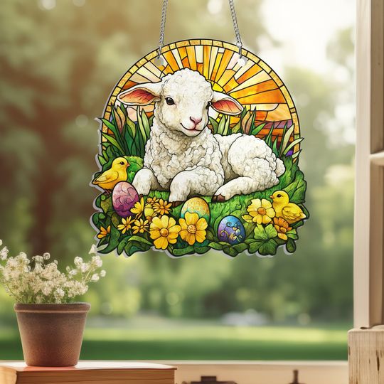 Easter Lamb & Chicks Suncatcher Acrylic Hanging Sign