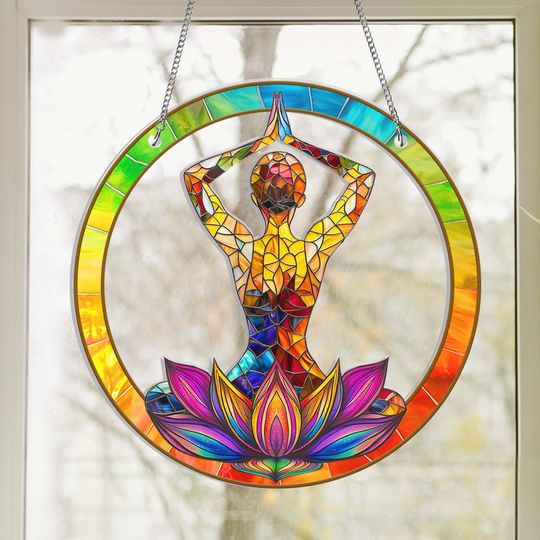 Yoga Meditation Healing Suncatcher Acrylic Hanging Sign