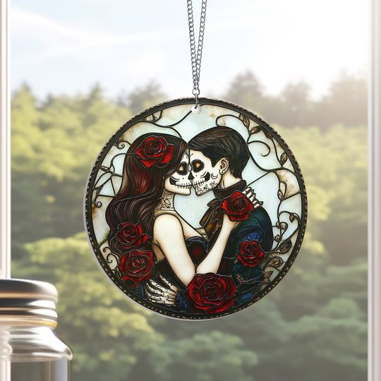 Valentine’s Day Gifts Skull Couple Romantic Acrylic Suncatcher Hanging Sign