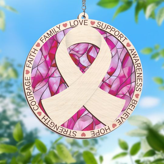 Breast Cancer Awareness  2 Layered Hanging Suncatcher