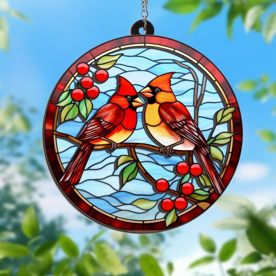 Cardinal Memorial 2 Layered Hanging Suncatcher