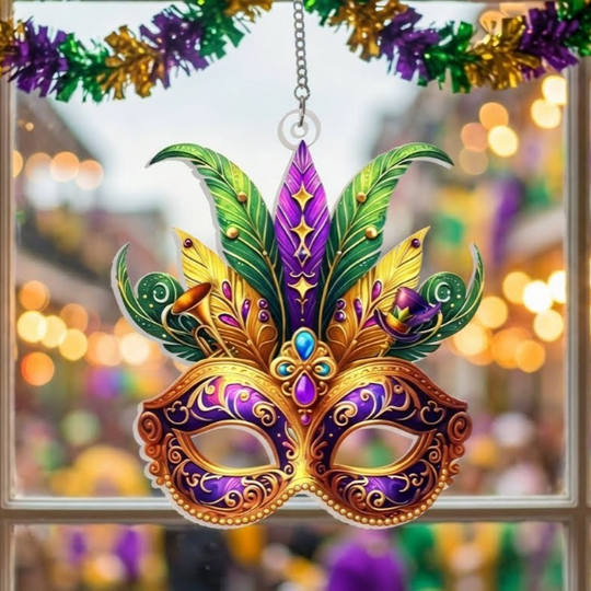 Happy Mardi Gras Suncatcher, Louisiana Carnival Window Hanging Decoration