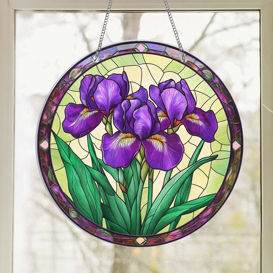 Purple Iris Flower Suncatcher Acrylic Hanging Sign
