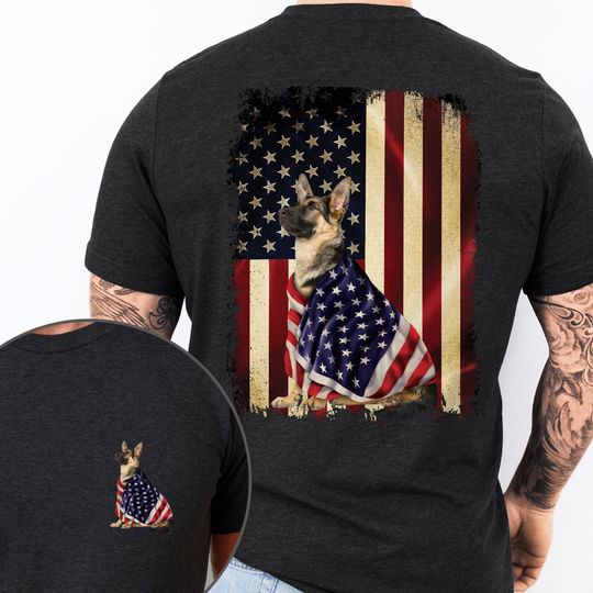 German Shepherd American Patriot T-Shirt Wrapped in Glory