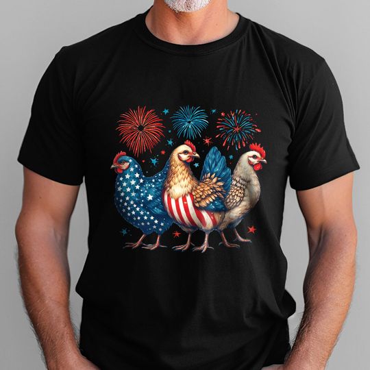 Patriotic Chicken Merica 4th Of july Independence Day T-Shirt, Farm Tee