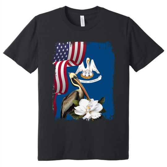 Louisiana Brown Pelican Bird and Magnolia Flower T-Shirt