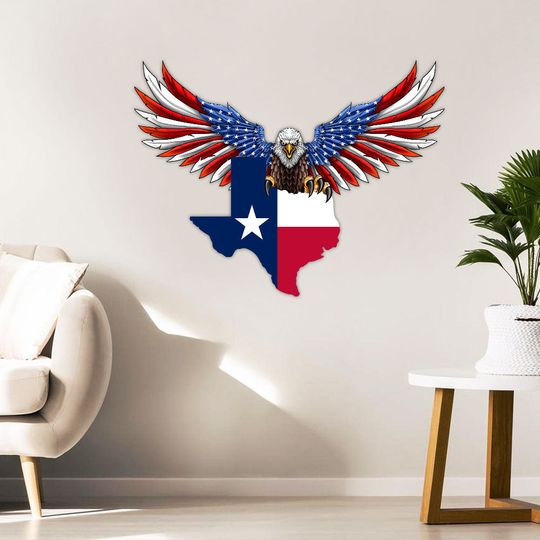 Texas Eagle Hanging Metal Sign for Patriotic Home Decor