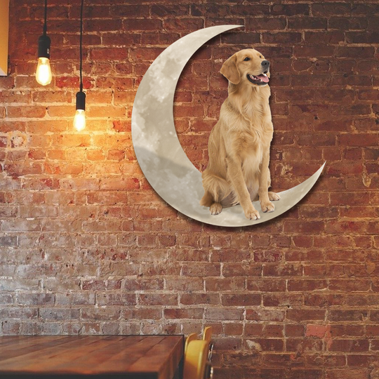 Golden Retriever Dog And Moon Hanging Metal Sign QNK879MSv20