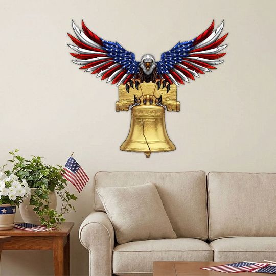 Patriotic Eagle with Liberty Bell Hanging Metal Sign
