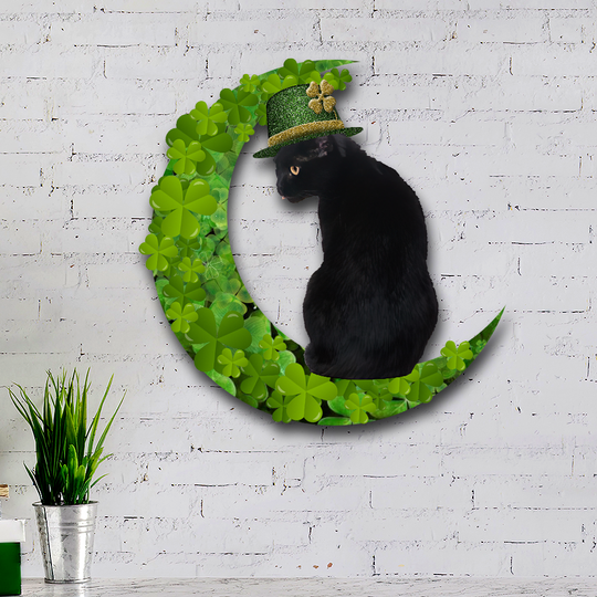 Black Cat On The Moon Hanging Metal Sign, Irish Saint Patrick's Day