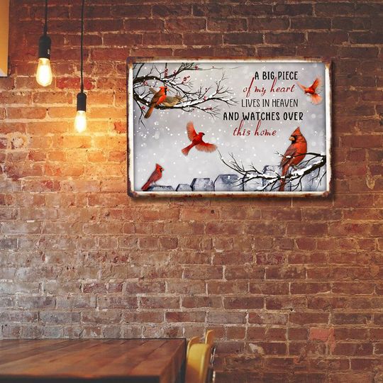 Cardinal Hanging Metal Sign A Big Piece Of My Heart Lives In Heaven
