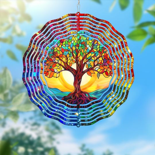 Colorful Tree of Life Wind Spinner, Hippie Suncatcher