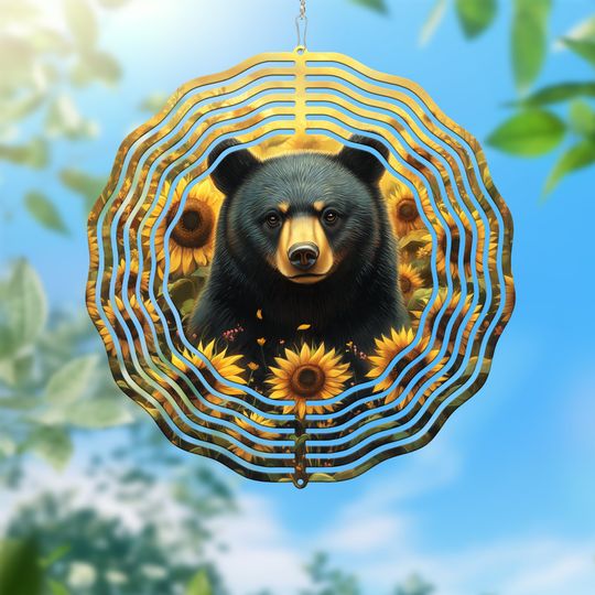 Black Bear with Sunflowers Wind Spinner