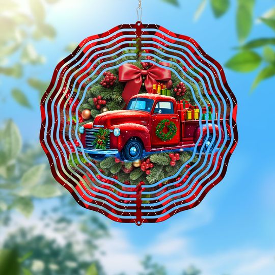 Red Truck Christmas Wind Spinner