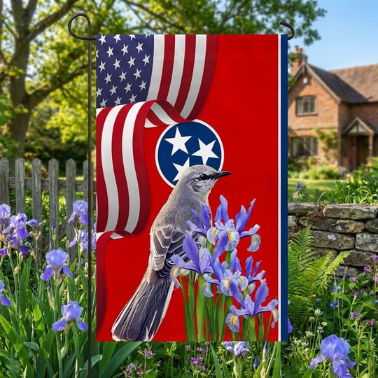 Tennessee State Mockingbird and Iris Flower Flag 3-Day Shipping
