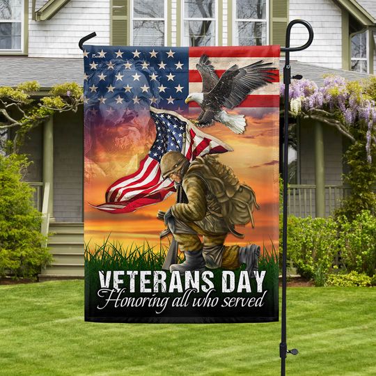 Veterans Day Honoring All Who Served Kneeling Flag American Soldier
