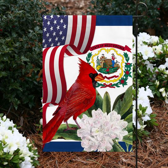 West Virginia Cardinal and Rhododendron Flower Flag MLN1141Fv3 3-Day Shipping