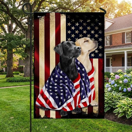 Black And Yellow Labrador Retriever American Patriot Wrapped in Glory Flag 3-Day Shipping