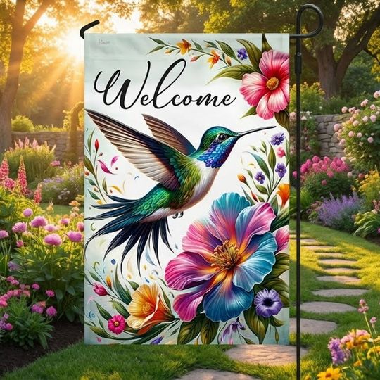 Spring Floral Welcome Flag for Outdoor Home Decor, Double Sided Weather Resistant