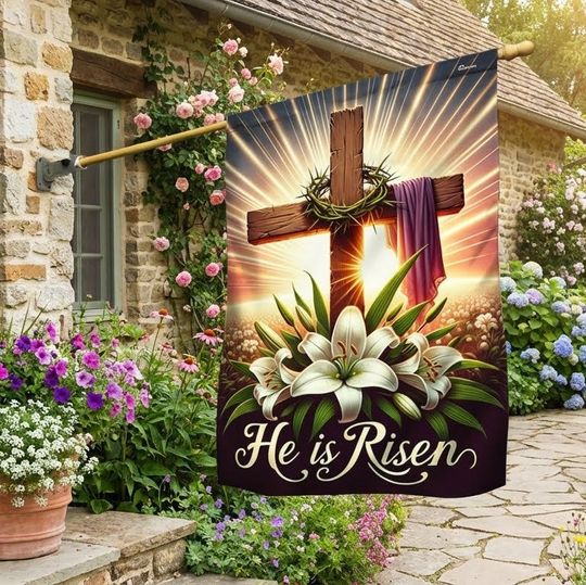 FLAGWIX  He Is Risen Easter Religious Cross Christian Flag