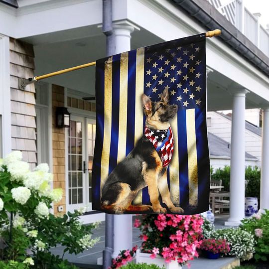 Thin Blue Line German Shepherd Wrapped in Glory Flag