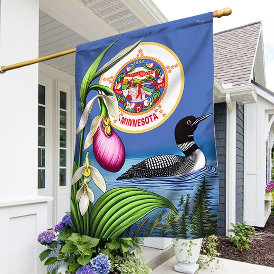 Minnesota Lady's Slipper Flower and Loon Flag
