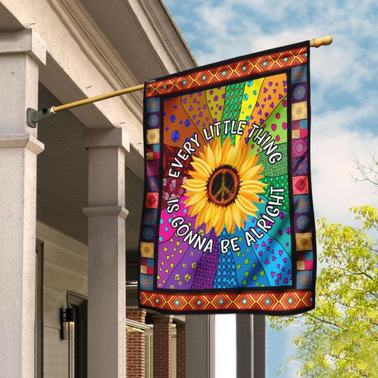 Hippie Sunflower Peace Sign Flag