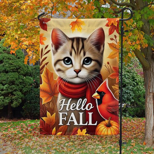 Cat Welcome Fall Flag