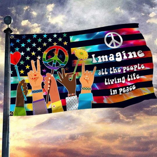 Hippie Grommet Flag Imagine All The People Living Life In Peace