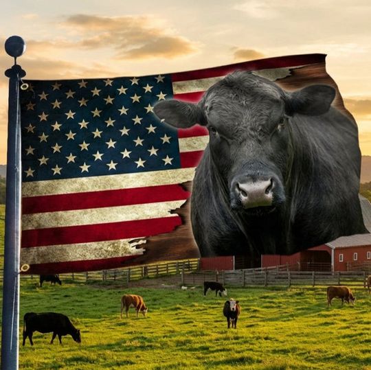 Black Angus Cattle American Grommet Flag, Cow Farm Flag