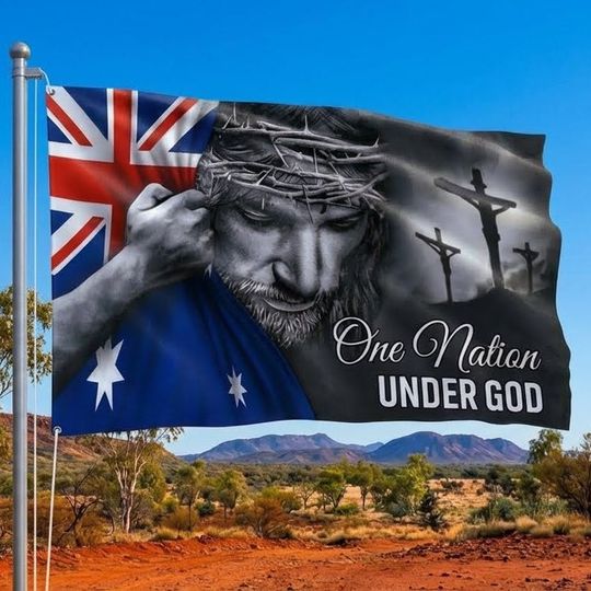 One Nation Under God Jesus Australian Flag - Patriotic Grommet Flag