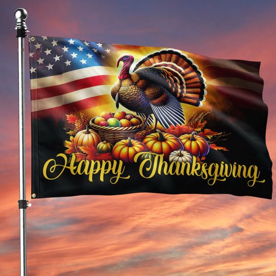 Thanksgiving Turkey American Grommet Flag