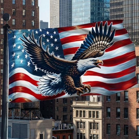 Patriotic Eagle American Grommet Flag 3-Day Shipping