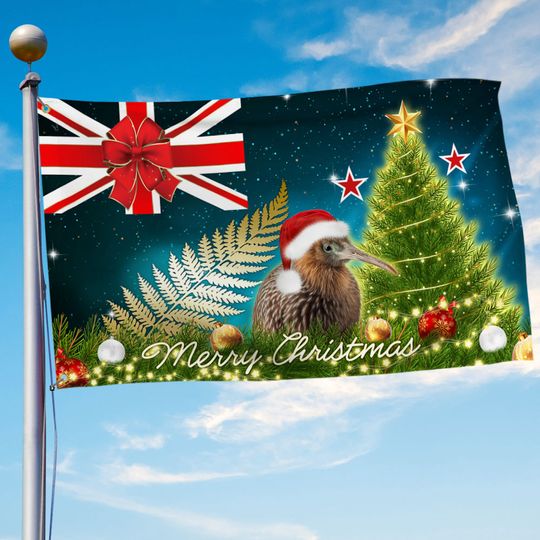 New Zealand Christmas Kiwi Bird and Fern Grommet Flag